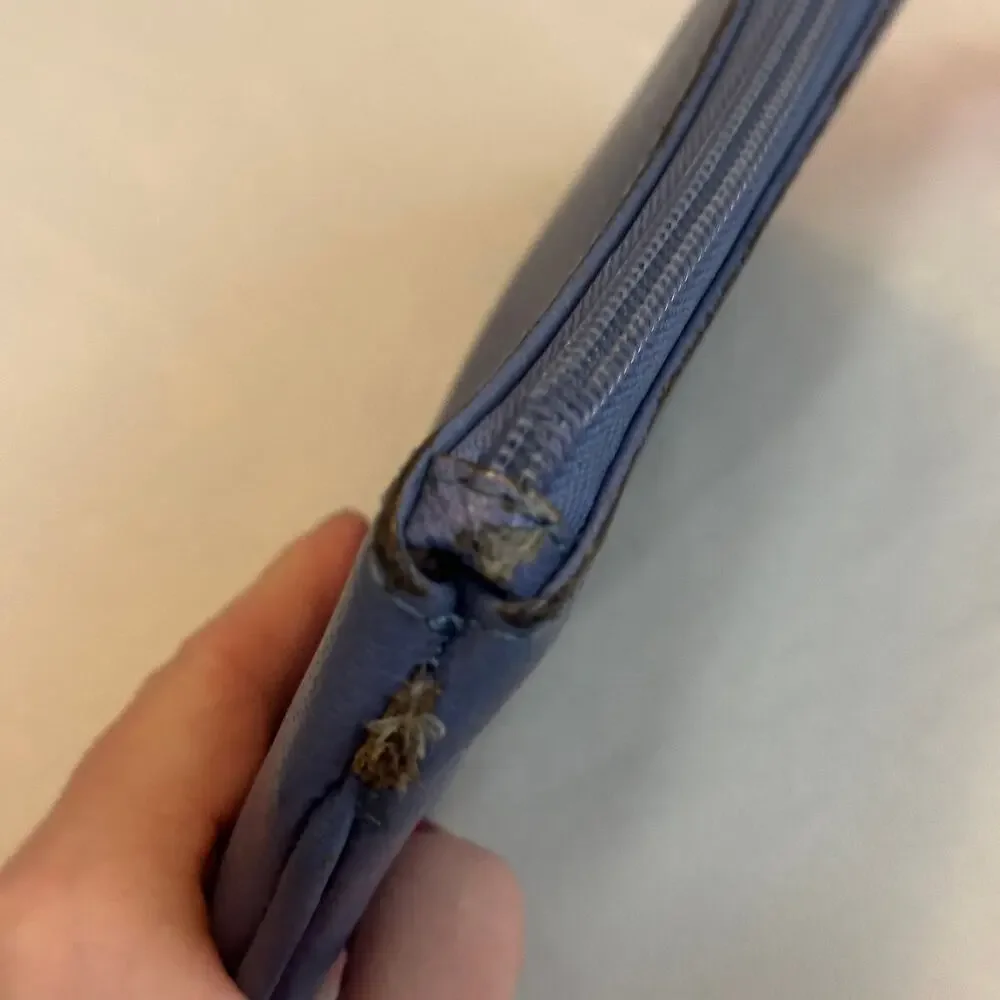 Lancel Paris Mini Pouch Periwinkle Purple Blue Grain Leather Cosmetics / Camera